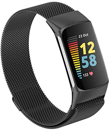 Correas de malla compatibles con Fitbit Charge 5/Charge 6, correas de repuesto ajustables de metal de acero inoxidable para Charge 6/Charge 5, rastreador de actividad, mujeres y hombres, negro, grande