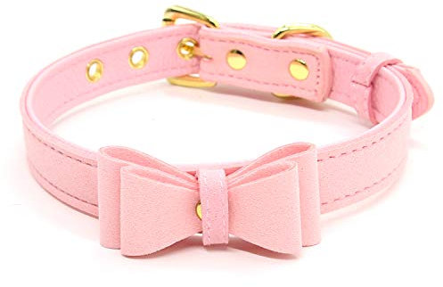 Damen Kostüm Choker Halsband mit Schleife, Gotik PU Leder Choker Kragen Halskette (Rosa-1)