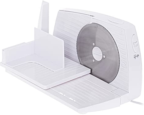 Adler AD4703 Cortafiambres Eléctrico Plegable, Loncheador Rebanador de Pan, Grosor de Corte Ajustable hasta 15mm, Protector de Dedos, Disco Corte de Acero Inoxidable 17 cm, 400W, Blanco