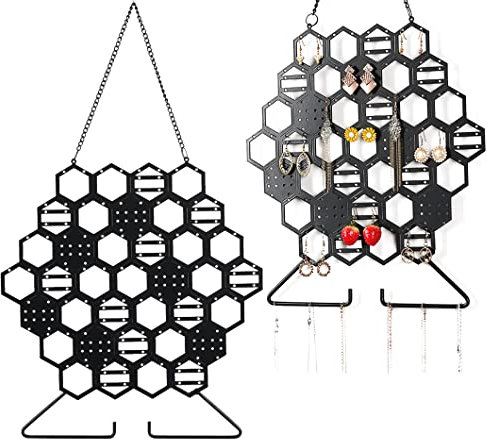 Rolin Roly Organizzatore di Gioielli da Appendere Favo Esagono Conservazione Dell'orecchino Orecchini Espositore in Ferro da Stiro Montaggio per Collane Bracciali