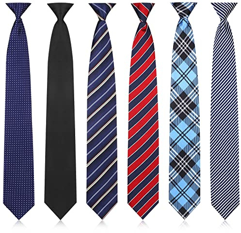 Janmercy 6 Stück Clip on Tie for Men Clip on Easy Necktie Striped Tie Solid Plaid Dots Men's Ties Mixed Lot for Office School, 20 Inch, Retro-Stil