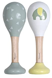 Kindsgut Rasseln aus Holz, 2er Set Musik Instrument für Babys und Klein-Kinder, ideal für unterwegs, dezente Farben und hochwertige Qualität, Elefant und Dreiecke