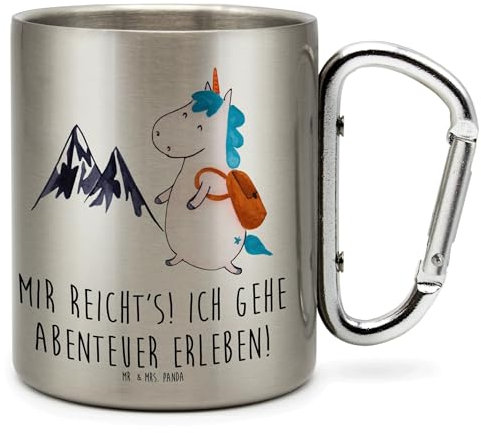 Mr. & Mrs. Panda Tasse Einhorn Bergsteiger - Geschenk, Becher, Isolierbecher Edelstahl, thermotasse, metallbecher, Berge, Weltenbummler, Einhörner, Abenteuer, Reisen, Unicorn, Urlaub, Thermobecher