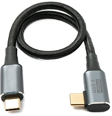 System-S Cable USB 4 de 30 cm tipo C macho a macho, 40 Gbps, USB 4.0, ángulo trenzado