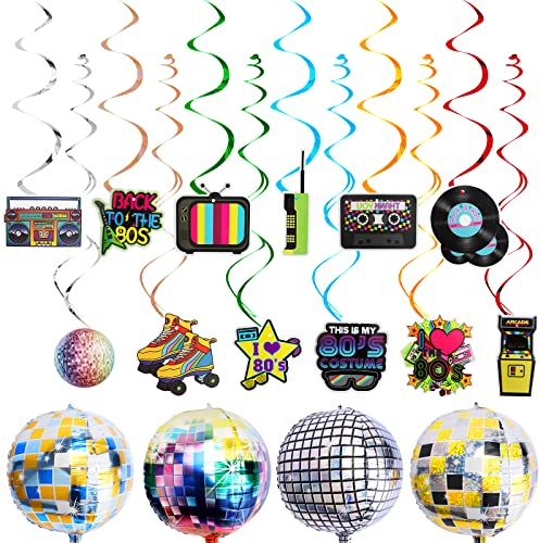 40 Pezzi Decorazioni per Festa Anni '80 - Colorati Turbinii Sospesi per Soffitto - Decorazioni a Tema Retrò