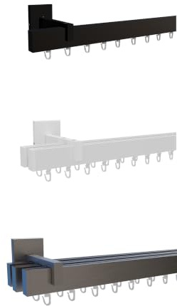 tilldekor Innenlauf Gardinenstange Square-LINE auf Maß 1-3 läufig, nach Maß | Weiß 2-lauf 300 cm, Vorhangschiene, Innenlaufschiene, Aluminium, leichtgängig, silber, schwarz, weiß