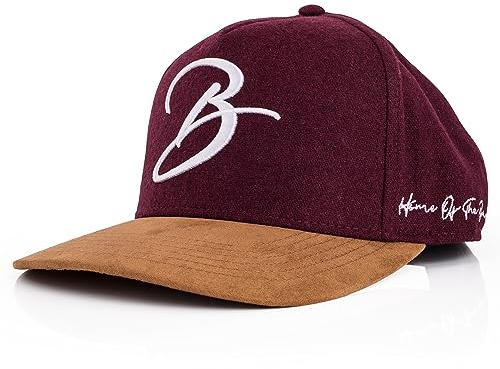 Blackskies® Script Baseball Cap | Unisex Luxury Premium Snapback Hat Mütze Kappe Flanell Synthetischer Wildleder Schirm Suede Weinrot