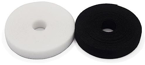 Wiederverwendbare Befestigungs-Kabelbinder, Nylonband, 5 m (2 Packung), weiß und schwarz, je 1,9 cm, doppelseitige Hakenrolle, Haken- und Schlaufenriemen, Drähte, Kordeln,