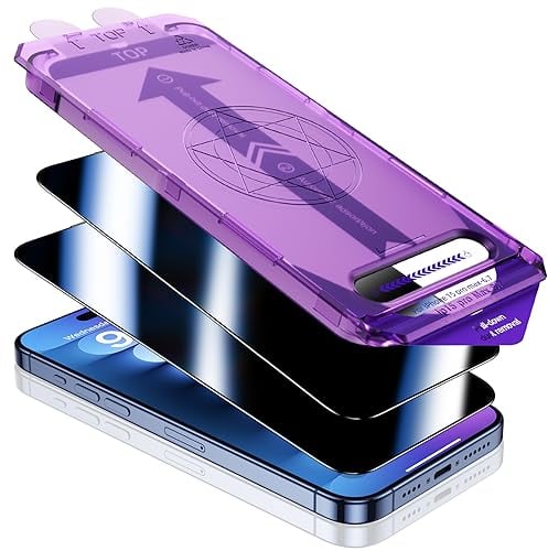 UniqueMe Protector Pantalla Privacidad para iPhone 15 Pro Max, Alineación Automática, Eliminación Automática del Polvo, Grado Militar Inastillable, Cristal Templado con Cobertura Total -2 Pack