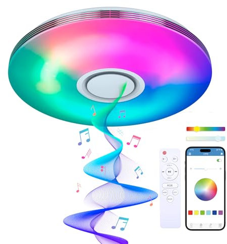 Plafón SmartLED Ksix Aura, Altavoz 5 W integrado, RGBIC+CCT, Diámetro 49 cm, 7.200 lm, 66 W, App iLink, Blanco