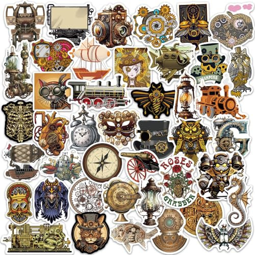 DETICKERS Steampunk Aufkleber für Journaling Aufkleber für Scrapbooking Antike Vinyl Aufkleber für Journals Aufkleber für Laptop