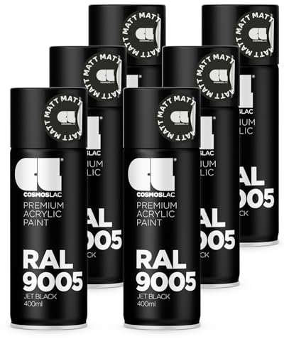 COSMOS LAC Sprühlack Sprühdose - 400ml - Sprühfarbe für den DIY-Bereich, geeignet für alle Oberflächen - Lackspray (6, RAL 9005 - schwarz matt)