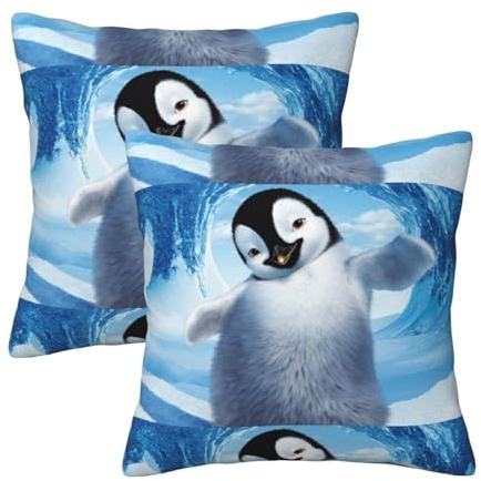 JBYJBX Niedliche Pinguine, die Bilder machen, bedruckt, für Innenbereich, Zuhause, neutrales Dekor-Set, weich, quadratisch, Couch-Kissenbezüge
