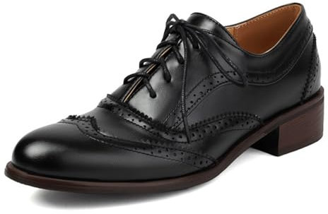 ErikenUrben Damen Vintage Oxford Schuhe Perforated Schnüren Wingtip Kleid Schuhe Casual Low Heel Brogue Arbeit Schuhe Black Große 43