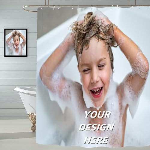 FABTOP Rideau de douche personnalisé, ensemble de rideau de douche personnalisé, rideau de douche personnalisé avec photo/texte/logo/design (1,120 x 200 cm)