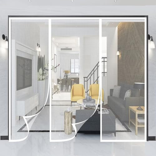 Zanzariera Magnetica, Superfine, doppia porta, Facile da Installare, Senza Forare, Chiusura Magnetica, Completo di Gancio (205x205cm, Bianco)