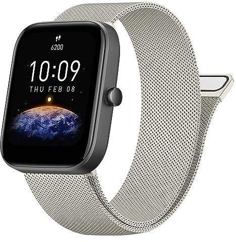 Meliya Correa para Amazfit Bip/Bip Lite/Bip S/Bip S Lite/Bip U/Bip U Pro/Bip 3/Bip 3 Pro,Metal Acero Inoxidable Magnética Pulseras Repuesto para Amazfit bip U Pro Hombre y Mujer(Starlight)