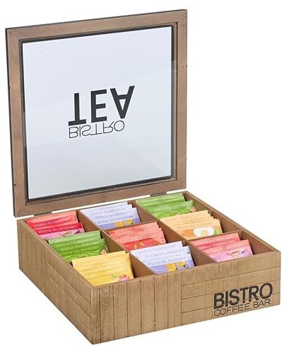 URBNLIVING 6/9 Premium Section Wooden Tea Storage Box with Space-free Compartments, Clear Lid Tea Tidy Caddy Organiser for Kitchen Countertops, Cabinets, Pantry Bistro, Coffee, Snacks Storage