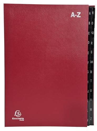 Exacompta - Ref. 57225E Ordnungsmappen mit 8 Ordnern, fester Einband, innen aus recycelter Karte, laminierte Registerkarten von A bis Z, 24 Fächer, Maße: 24 x 34 cm, rot