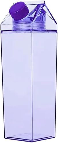 Jinberry 500ml/17Oz, 750ml/25oz, 1000ml/34oz Cute Leakproof Green Milk Carton Water Bottle Portable Drinkware for Outdoor Climbing Tour or Camping (Purple, 34 Ounces)
