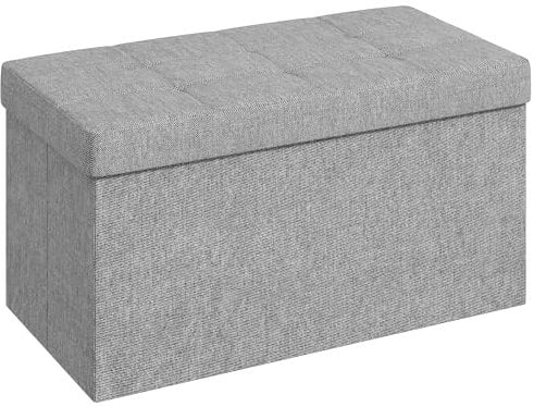 HOMCOM Banc de Rangement, Pouf de Rangement, 76 x 38 x 38 cm, 84L, Pliable, Bout de lit, Repose-Pieds, avec Couvercle, pour Couloir, Salon, capitonnée, Gris Clair