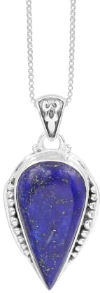 Jay Jools Lapislazuli-Halskette 925 Silber, Halskette mit blauem Edelstein, Statement-Kettenanhänger für Damen, 45,7 cm