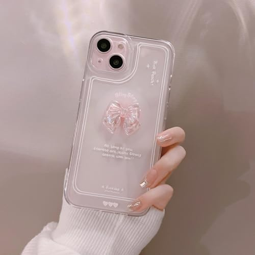 Hülle Kompatibel mit Samsung Galaxy A14 4G 5G, Transparente Weiche TPU-Case mit 3D-Schleife Rosa für Mädchen Frauen