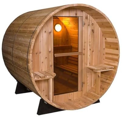 Fonteyn | Barrel Sauna 7+1 | Outdoor Sauna | Rustic Hemlock Wood | Suitable for up to 6 People | Up to 120 degrees | Includes Heater and Hot Rocks