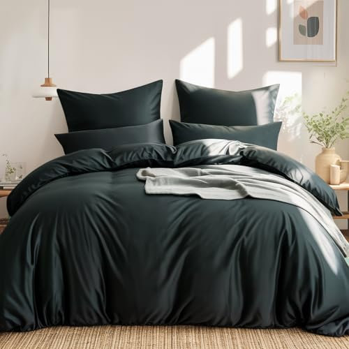RUIKASI Bettwäsche 200x200 Baumwolle Grau - Baumwolle Bettwäsche-Sets 200x200cm 3teilig mit Reißverschluss, Baumwollbettwäsche Set Anthrazit Cotton, weich und atmungsaktiv