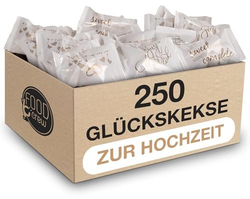 FOOD crew 250x Glückskekse Hochzeit - Einzeln verpackt - Geschenkideen für Hochzeitspaar - Geschenk Hochzeit und Verlobung - Hochzeitsgeschenk Deko - Gastgeschenke Hochzeit - Made in Germany