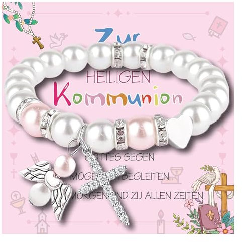 QUANMAITONG Schutzengel Kreuz Armband für Mädchen - Coole Geschenke zur Erstkommunion