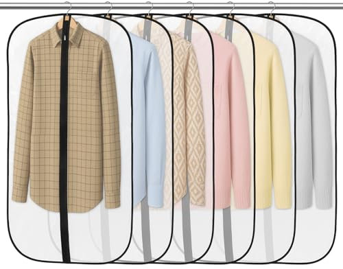 6 Pack Garment Bags 60 * 100cm, PEVA Translucent Garment Covers, 40inch Suit Storage Bags, Dress Organizer Bags Used To Protect Shirts, Winter Coats, Jackets, Evening Dresses and Other Garments