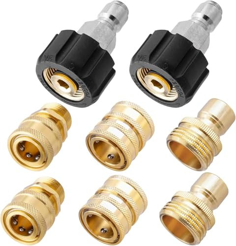 Bestgle 8pcs Raccord Rapide Haute Pression, Connecteur Rapide de Tuyau à Haute Pression,Adaptateur pour Nettoyeur Haute Pression, M22 Connexion Rapide de 3/8, 3/4 Déconnexion Rapide, 5000 PSI
