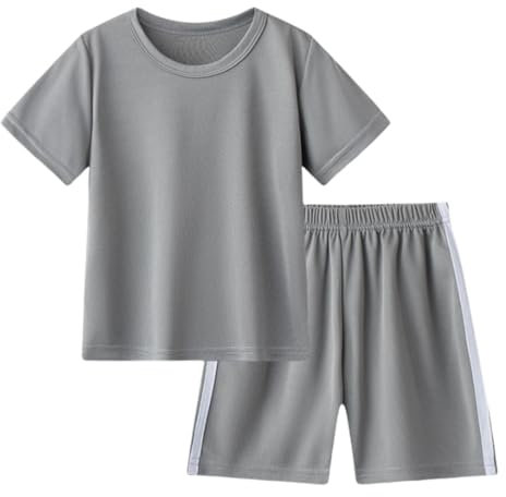 Generisch Combinaison pantalon garçon enfant bébé unisexe printemps été manches courtes sport t-shirt tenues vêtements enfants maillot de football, gris, 4-5 ans
