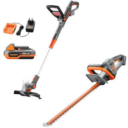 FUXTEC 20V Garten-Set FX-20VSET5 aus FX-E1RT20SET und FX-E1HS20-2,2Kg & 3,6Kg, 25cm Schnittbreite, 52cm Schnittlänge