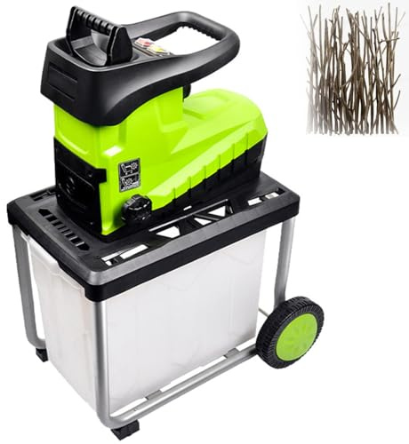 Elektrischer Gartenhäcksler aus Kupfer, Motor-Holz- und Laubhäcksler mit Sicherheitsschalter und Rädern, perfekt für Mulch und Kompost, inklusive 30 m Draht