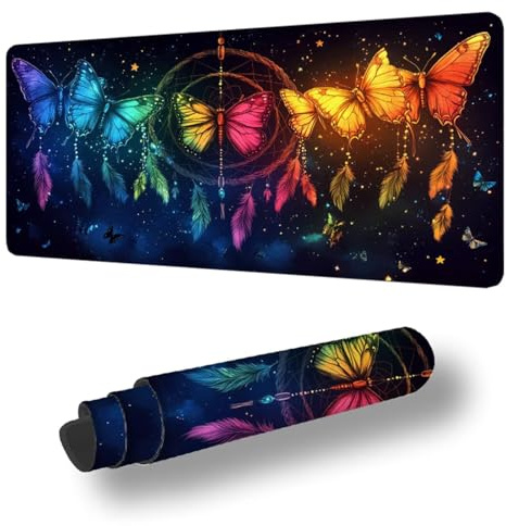 Tapis de Souris XXL 800 x 400 mm Grand Tapis de Souris Gamer CouleurSous Main Bureau Bords Cousus Imperméable Antidérapant pour PC, Portable Améliore la Précision et la Vitesse, Papillon S-11770