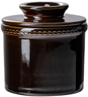 Jersinwei Französische Butterdose mit Deckel, Keramik Butterglocke mit Wasserlinie, Butter Keeper ohne Kühlung für streichfähige Butter, 230g Schokoladenschwarz