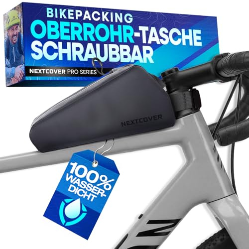 Nextcover® Bikepacking Oberrohrtasche Schraubbar I 100% Wasserdicht Dank AquaShield-TPU I Kompakte Rahmentasche Fahrrad I Bikepacking Taschen für Gravelbike, Rennrad, MTB, Top Tube Bag