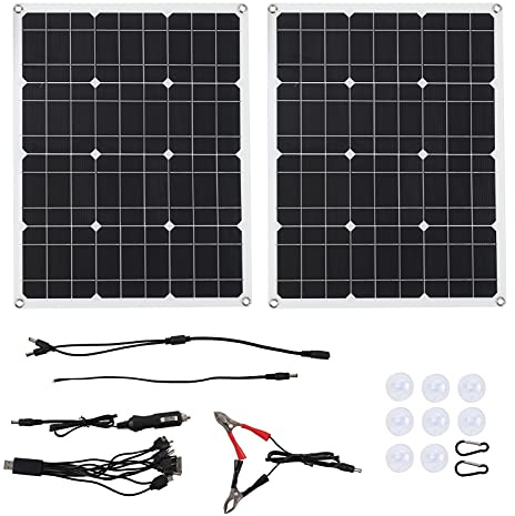 Adfaga Panneau solaire monocristallin 80 W, module photovoltaïque haute efficacité, carte de chargeur USB pour camping-car, bateau, camping en plein air, voyage, léger et durable,