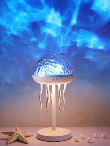 Fuloon Jellyfish Lamp 7 Colour LED Projector with Remote Control | Rotating tentacles, 8-level dimming, timer function, Type-C charging, child-safe ABS, for bedroom, gaming, sensory & gifting