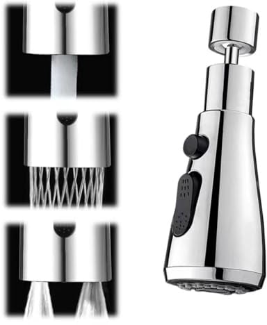 Douchette Evier Cuisine Robinet 360 Degres Rotatif, 3 Modes de Jet, Prolongateur, Aérateur Robinet pour Cuisine, Orientable et Universelle, douchette evier cuisine flexible, inox, économiseur d’eau