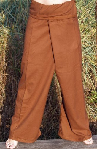 GURU SHOP Thai Fischerhose aus Fester Baumwolle, Wickelhose, Yogahose, Unigröße - Uni Rostorange, Herren/Damen
