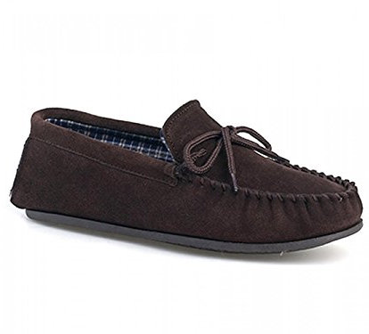 Mens Dark Brown Suede Moccasin Slipper with Hardwearing sole- Bruce - Dk.Brown - size UK Mens Size 12