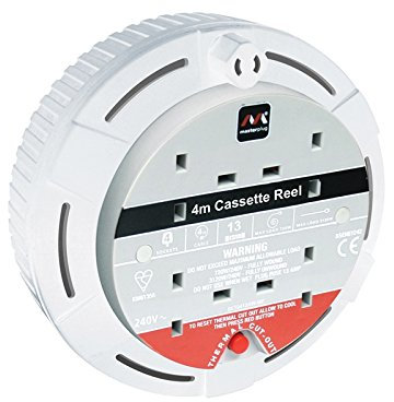 Masterplug - Cassette Cable Reel 4 Metre 4 Socket Thermal Cut-Out White 13A 240 Volt
