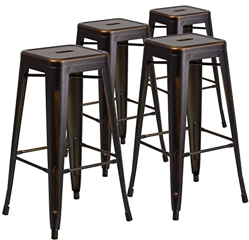 Flash Furniture Kai Barhocker, kommerzielle Qualität, 76,2 cm hoch, rückenfrei, Kupfer im Used-Look, für drinnen und draußen, 4 Stück