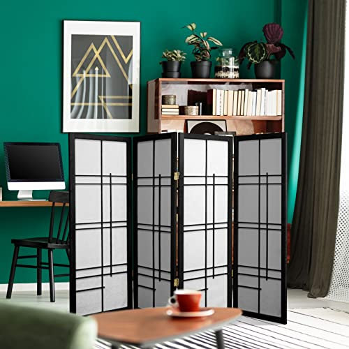 Oriental Furniture Eudes Shoji Paravent, 1,2 m, Schwarz, 4 Paneele