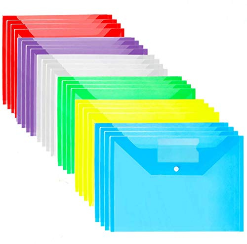 Plastic Wallets - A4 Plastic Folders with Popper Wallet Document Folder 24 Pack
