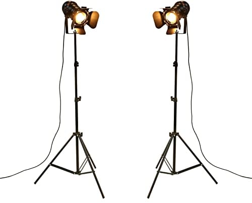 YUENSLIGHTING Industrial Vintage LED Lámpara de pie No regulable Full Spectrum Luz natural de pie con trípode Cuello de cisne para sala de estar Dormitorio de coser Office Bar Lighting Paquete de 2