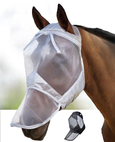 Harrison Howard CareMaster Midge-proof Fleece Padding Horse Fly Mask Full Face No Ears Moonlight Silver Large Full Size